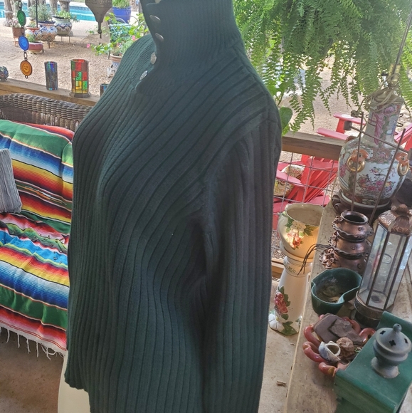 Cute army green cotton knit Lauren Ralph Lauren Button Up Turtle neck sweater M - Picture 4 of 13